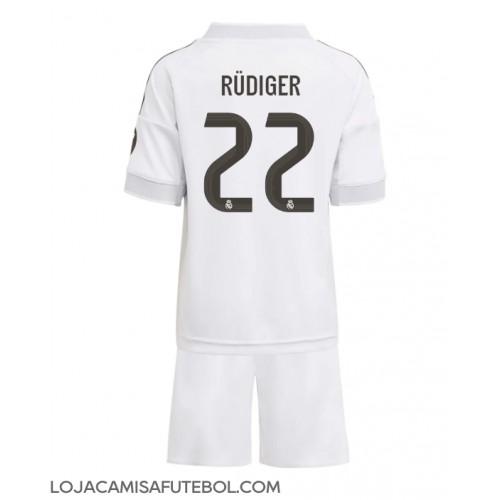 Camisa de Futebol Real Madrid Antonio Rudiger #22 Equipamento Principal Infantil 2025-26 Manga Curta (+ Calças curtas)